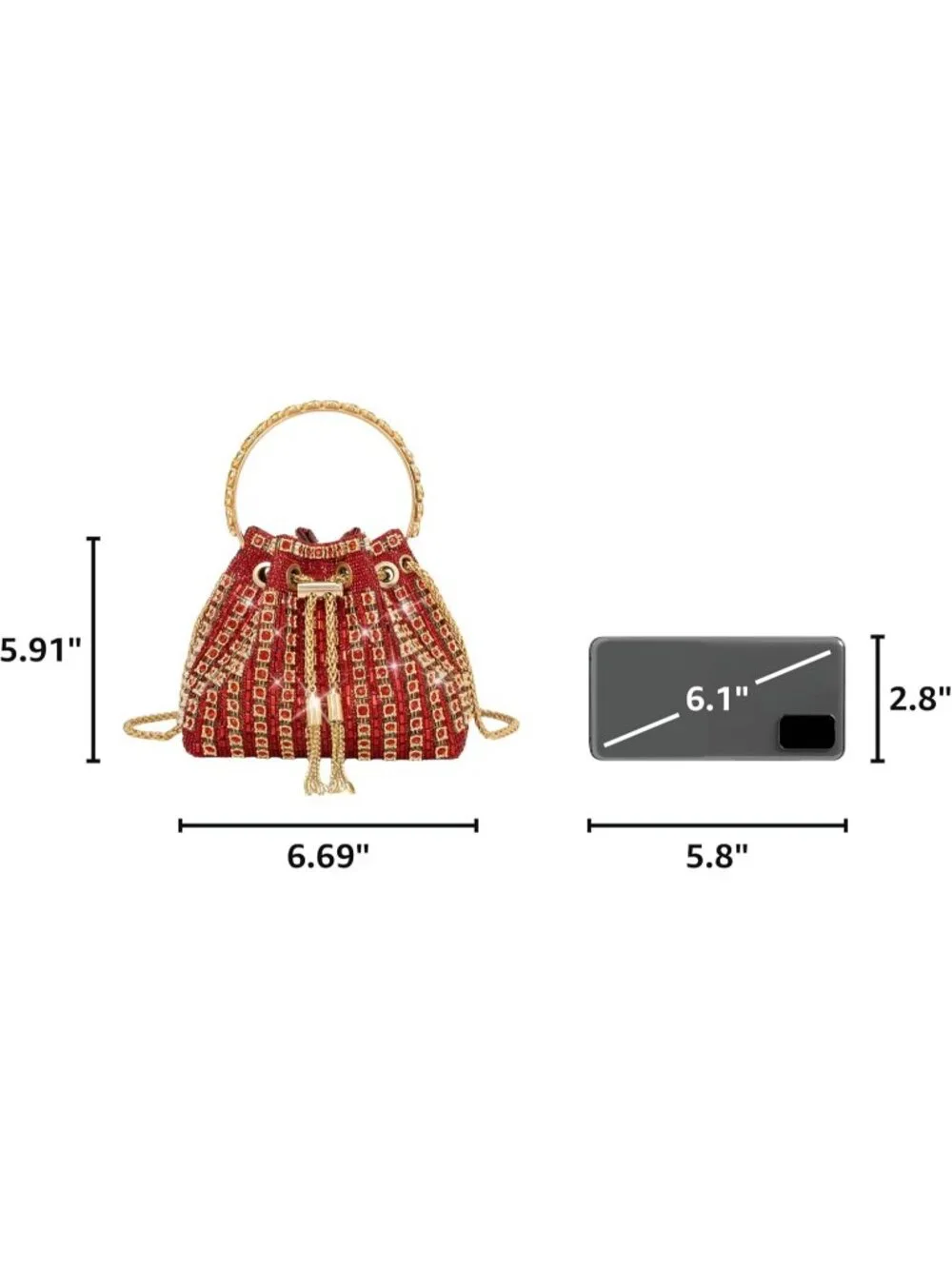 Women Red Sparkly Rhinestone Clutch Purse Diamond Chain Evening Bag